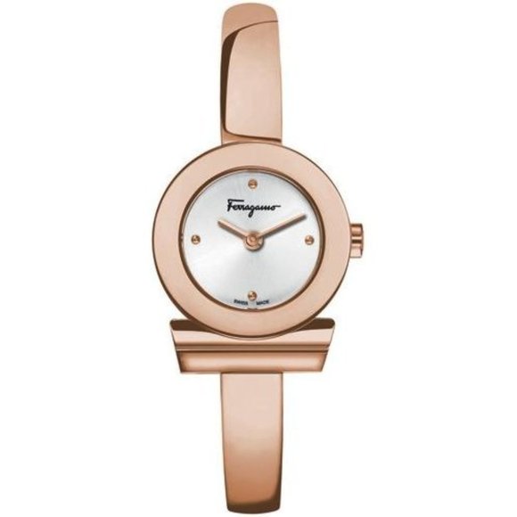Salvatore Ferragamo Gancino Rose Gold Stainless Steel Watch Silver Dial - Picture 1 of 8